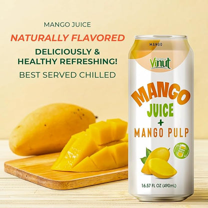 Vinut 100% Mango Juice with Pulp (16.57 fl oz, Pack of 6), No Sugar Added, All Nature Mango Juice, Not From Concentrate, Gluten Free, GMO-Free, High Calcium, Iron