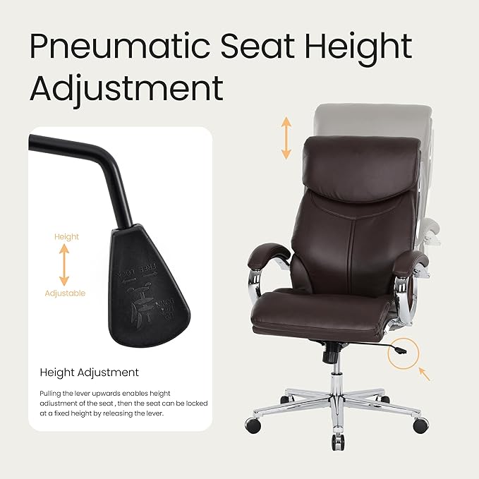 COLAMY Marcus Executive PU Leather Office Chair, High-Back Home Desk Chair Padded Seat & Back, Smooth-Rolling Casters – Luxury Ergonomic Desk Chair for Professional Workspaces (Brown)