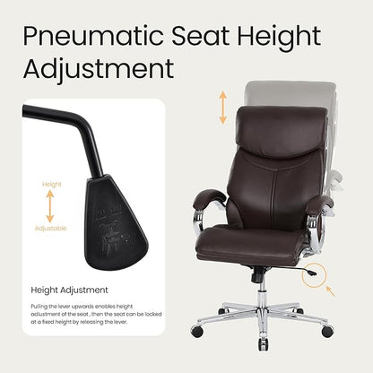 COLAMY Marcus Executive PU Leather Office Chair, High-Back Home Desk Chair Padded Seat & Back, Smooth-Rolling Casters – Luxury Ergonomic Desk Chair for Professional Workspaces (Brown)