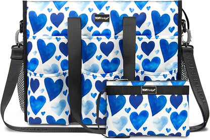 TOPDesign Utility Water Resistant Tote Bag with 22 Pockets, Top Zipper Closure & Thick Bottom Support, for Working Women