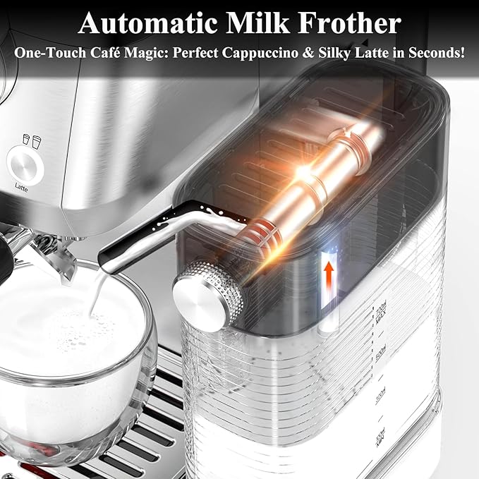 MAttinata Cappuccino Coffee Machine with Automatic Milk Frother, Compact Espresso Machine with Pressure Gauge, Stainless Steel Cappuccino Maker with for Home, Office