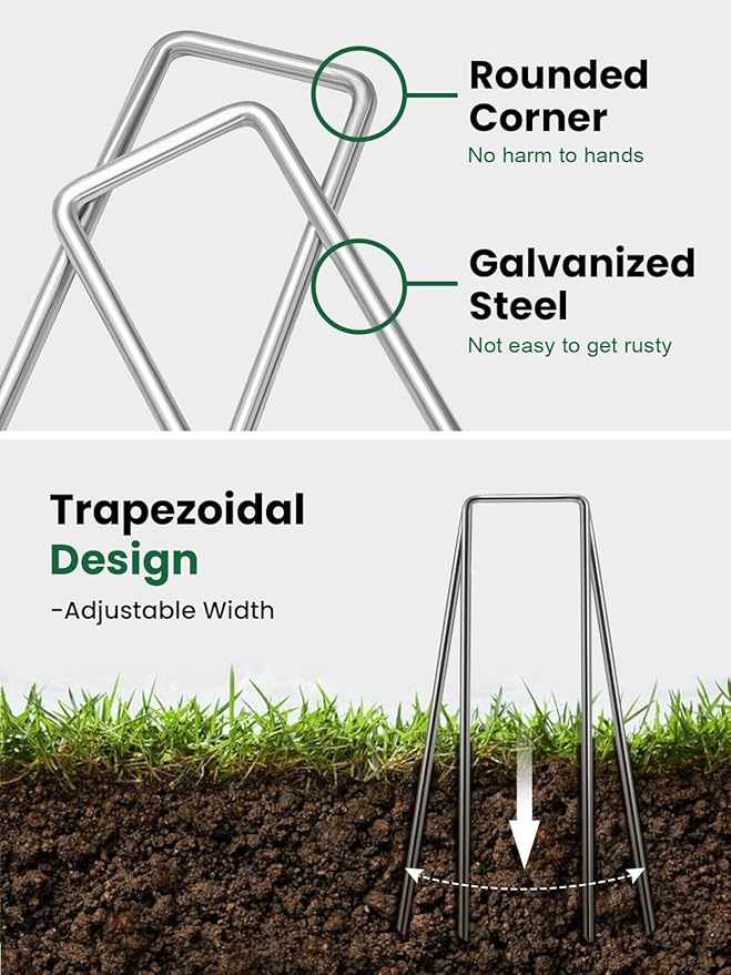 GROWNEER 100 Packs 12 Inches Landscape Staples Heavy Duty 11 Gauge Galvanized Steel Garden Stakes Staples Securing Pegs for Securing Weed Fabric Landscape Fabric Netting Ground Sheets and Fleece