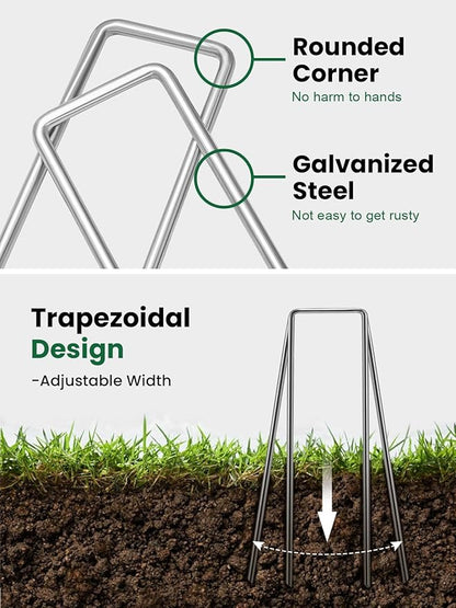GROWNEER 100 Packs 12 Inches Landscape Staples Heavy Duty 11 Gauge Galvanized Steel Garden Stakes Staples Securing Pegs for Securing Weed Fabric Landscape Fabric Netting Ground Sheets and Fleece