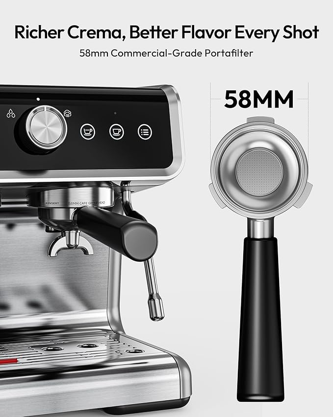 EUHOMY Espresso Machine with Grinder, 20 Bar Coffee Maker with Milk Frother Steam Wand, Professional Espresso Coffee Machines with Removable Water Tank, Latte & Cappuccino Machine for Home Barista