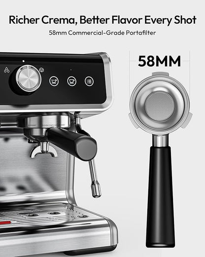 EUHOMY Espresso Machine with Grinder, 20 Bar Coffee Maker with Milk Frother Steam Wand, Professional Espresso Coffee Machines with Removable Water Tank, Latte & Cappuccino Machine for Home Barista