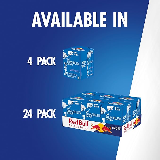 Red Bull Sea Blue Edition Energy Drink, Juneberry, with 80mg Caffeine plus Taurine & B Vitamins, 8.4 Fl Oz, Pack of 24 Cans (6 Packs of 4)