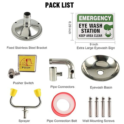 Eye Wash Station Emergency Wall-Mounted - Yeipower Portable First Aid Eyewash Station Kit Stainless Steel Eye Irrigation