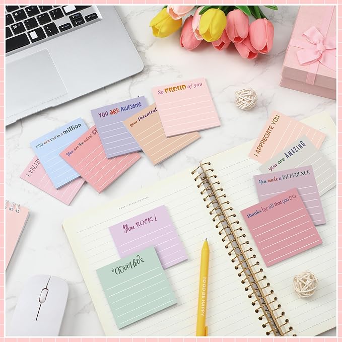 Yinder 24 Pcs Inspirational Sticky Notes Christmas Stocking Stuffers Motivational Sticky Notes Pad Employee Appreciation Gift Bulk for Teacher Nurse Coworker Office 3 x 3'' (Appreciation,Aesthetics)