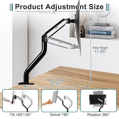 Okak Monitor Stand for Desk Single Monitor Arm Mount Computer for VESA Mounting Holes 75 and 100mm, 15 to 27 Inch Screens Stand Up to 26.4lbs, Office Desk Accessories, Black, Two Pack