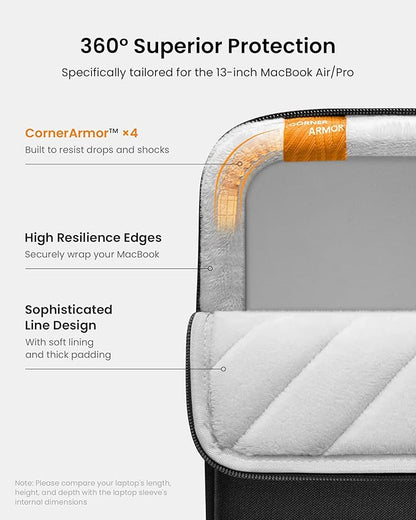 tomtoc 360 Protective Laptop Sleeve Set for 13-inch MacBook Air M4/A3240 2025, M3/A3113, M2/A2681 M1/A2337, 13-inch MacBook Pro M2/A2686 M1/A2338, Water-Resistant Laptop Case with Accessory Pouch