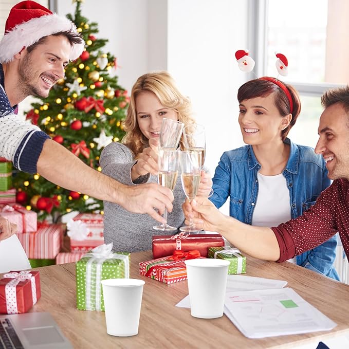 White Disposable Paper Cups, 60pcs Paper Cups For DIY Wedding Party Picnic BBQ Travel and Event 8OZ (White)