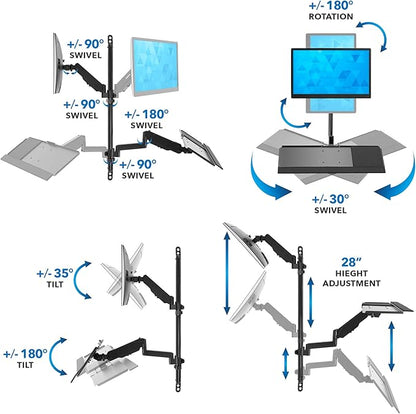 Mount-It! Wall Mount Workstation with Single Monitor Mount, Keyboard Tray and CPU Holder, Height Adjustable Full Motion Arms, Fits One 32 Inch Computer Screens