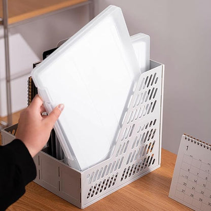 Clear File Box, 4Pcs Clear Plastic File Box A4 Document Portable Project Case Paper Storage Container for Magazine, Scrapbook, Office School Supplies