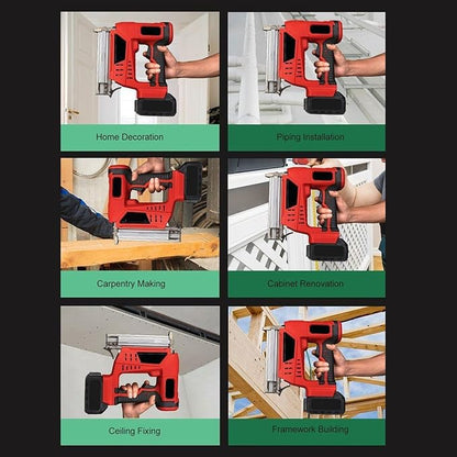 Eujgoov Cordless Nailer Kit Electric Staple Guns Stapler Nail, Battery Powered 18V 2Ah for Woodworking Projects, 2 Modes DIY Pneumatic Brad