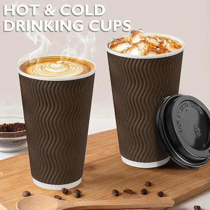 16 oz Coffee Cups with Lids 500 Pack, Disposable Coffee Cups with Lids, Insulated To Go Paper Coffee Cup for Hot Drinks