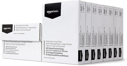 Amazon Basics Multipurpose Copy Printer Paper, 20 lb, 8.5 x 11 Inches, 8 Reams (4,000 Sheets), 92 Bright, White