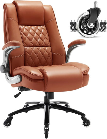 EZAKI High Back Office Chair-Flip-up Arms Executive Computer Desk Chair, Built-in Lumbar Support Thick Padded Adjustable Rock Tension Ergonomic Design for Back Pain