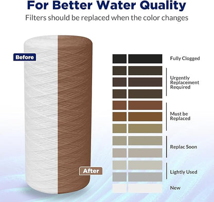 Membrane Solutions 5 Micron 10"x4.5" String Wound Whole House Water Filter Replacement Cartridge Universal Sediment Filters for Well Water - 3 Pack