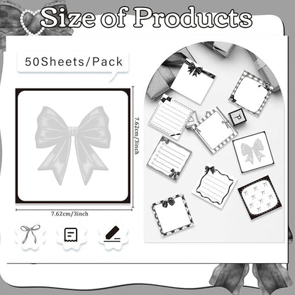 Black Bow Sticky Notes Gifts - 9 Pack Black Bow Sticky Notepads 3x3 Inch, Cute Bowknot Self-Adhesive Memo Pad Gifts for Girls Women, Gothic Office School Supplies (450 Sheets)