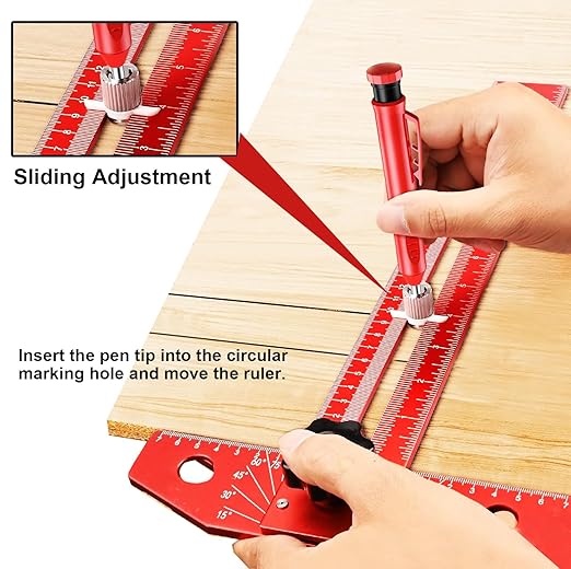 NORTOOLS Woodworking Scriber Marking Line Ruler,Adjustable Aluminum Alloy Sliding T-Square Ruler,Precision Line Scriber Measuring Tool with Angle Adjustment Scale for Engineering and Carpenter Work