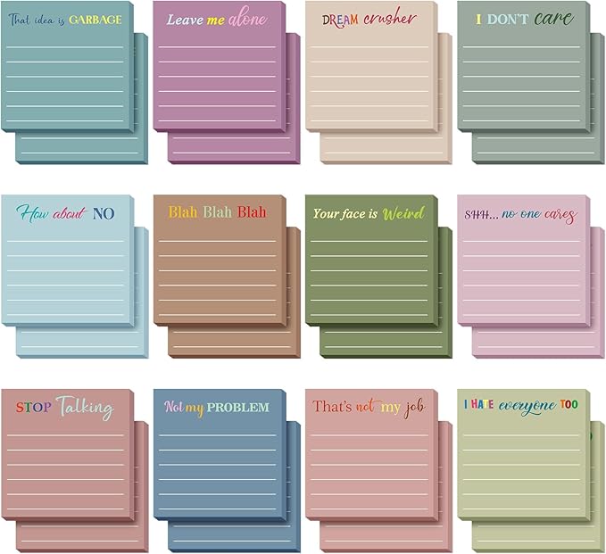 Yinder 24 Pcs Inspirational Sticky Notes Christmas Stocking Stuffers Motivational Sticky Notes Pad Employee Appreciation Gift Bulk for Teacher Nurse Coworker Office 3 x 3'' (Funny,Morandi Color)