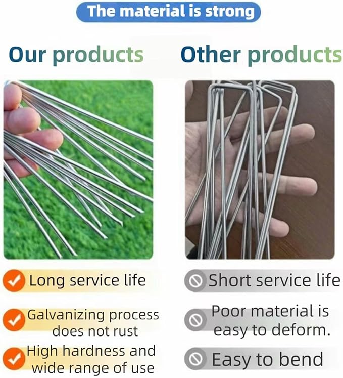 4 inch 20 Pack Silver Galvanized Landscape Staples 8 Gauge Garden Stakes Pins Anti-Rust Ground Stakes U-Shaped Tent Stakes are Used for Weed Barrier, Irrigation Tubing, Yard Lawn, Landscape Fabric