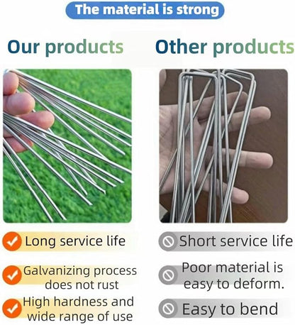 8 inch 20 Pack Silver Galvanized Landscape Staples 11 Gauge Garden Stakes Pins Anti-Rust Ground Stakes U-Shaped Tent Stakes are Used for Weed Barrier, Irrigation Tubing, Yard Lawn, Landscape Fabric