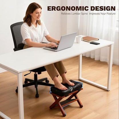 Wooden Under Desk Footrest with Non-Slip Rubber Stepping Surface, Ergonomic Foot Stool for Home Office Gaming Work Posture Support (Walnut Color)