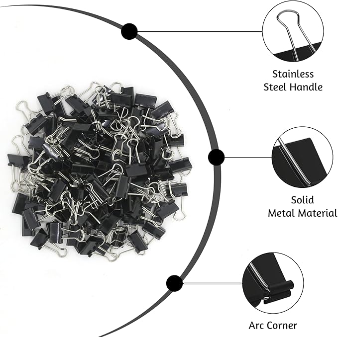 OWLKELA 220 PCS Mini Binder Clips 0.6 Inch, Metal Paper Clip Bulk, Small Black Clips for Home, School and Office Supplies