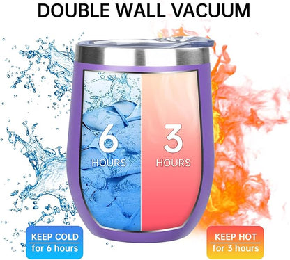 12 Oz Insulated Wine Tumbler with Lid Double Wall Vacuum Stainless Steel Wine Glass Coffee Mug Insulated Tumbler Cup for Champaign, Cocktail, Beer (Multi, 6 Pack)
