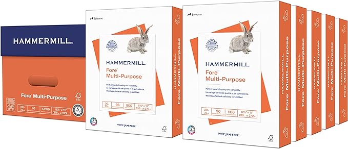 Hammermill Printer Paper, Fore Multipurpose 20 lb Copy Paper, 8.5 x 11-10 Ream (5,000 Sheets) - 96 Bright, Made in the USA, 103267C