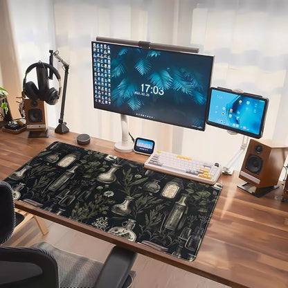 Black Aesthetic Desk Mat - Vintage Large Gaming Flower Mouse Pad XXL Plant Wildflower Mousepad Extended Laptop Computer Keyboard Mat for Women Girl Office Decor 31.5x15.8 in