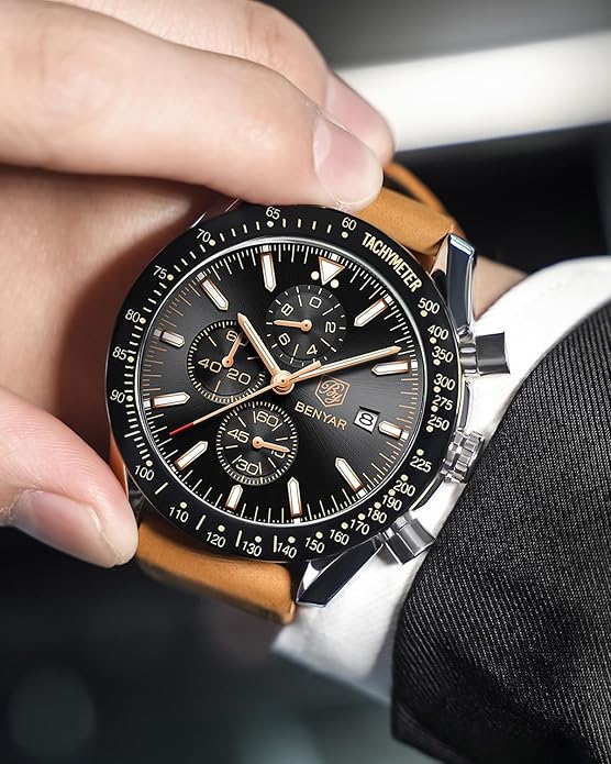 BY BENYAR Watch for Men Analog Quartz Chronograph Waterproof Luminous Designer Mens Wrist Watches Business Work Sport Casual Dress Watch with Silicone Strap Elegant Gifts for Men