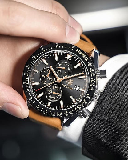 BY BENYAR Watch for Men Analog Quartz Chronograph Waterproof Luminous Designer Mens Wrist Watches Business Work Sport Casual Dress Watch with Silicone Strap Elegant Gifts for Men