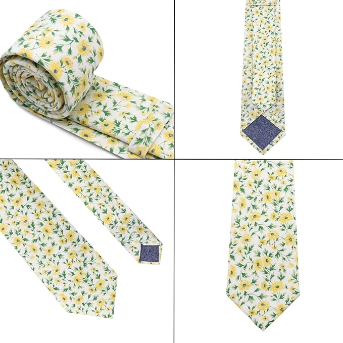 Cotton Floral Ties for Men 2.76" Men's Skinny Tie Linen Flower Printed Neck Tie for Wedding Dating Party