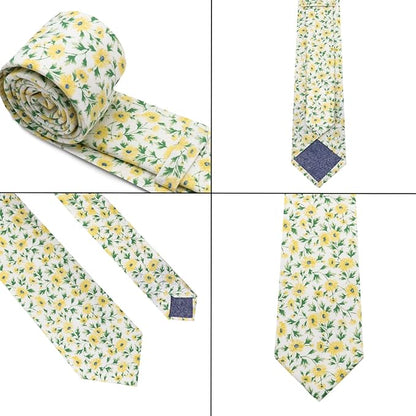 Cotton Floral Ties for Men 2.76" Men's Skinny Tie Linen Flower Printed Neck Tie for Wedding Dating Party