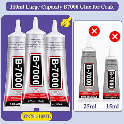 3.7oz B7000 Rhinestone Clear Glue for Jewelry Making, 110 ml Multipurpose Adhesive Jewlery Glue for Fabric, Tumblers, Rhinestones DIY Crafts, Nail Art, Makeup, Shoes, Cell Phones, Tablet, Wood