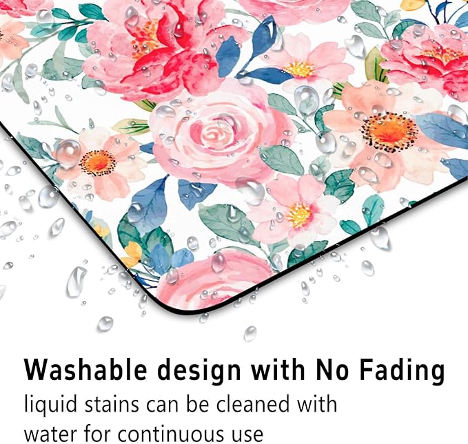Watercolor Pink Flower Patterns Desk Mat, Large Gaming Mouse Pad Non-Slip Rubber Base with Stitched Edges, Waterproof Protection for PC Laptop Home Office Desk Decor (8x9in)