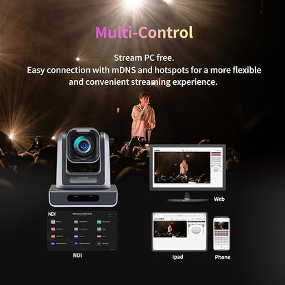 Zowietek 4K Native NDI|HX3(Certified) PTZ Camera PoE, 12X Optical Zoom, TOF Focus, Simultaneous HDMI & SDI outputs, RTSP/RTMP(s)/SRT, Standalone IP Live Streaming to Youtube for Meeting, Church, Event