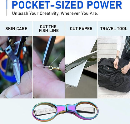 2Pcs Rainbow Folding Scissors,Portable Stainless Steel Telescopic Cutter, Safety Foldable Pocket Badge Small Scissors for Home, Office, Craft, Sewing, Nurse Accessories, Travel