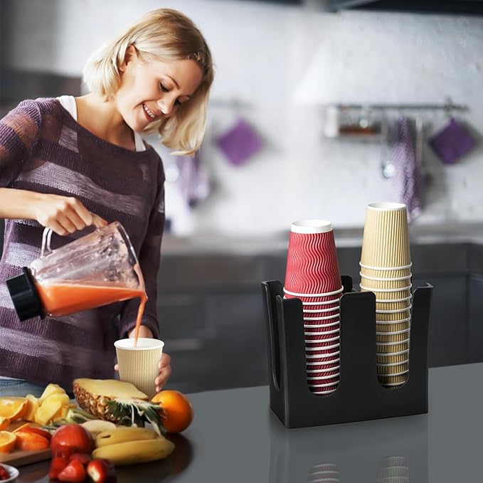 Cup Dispenser, Coffee Cup and Lid Holder for 5oz-16oz Paper Plastic Cups, Cup Organizer for Bathroom Countertop Coffee Bar Office Breakroom