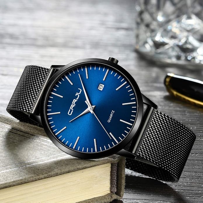 CRRJU Men's Minimalist Casual Luxury Auto Date Watches Fashion Business Japan Movement Quartz Waterproof Wristwatches for Men Stainsteel Steel Band Watch