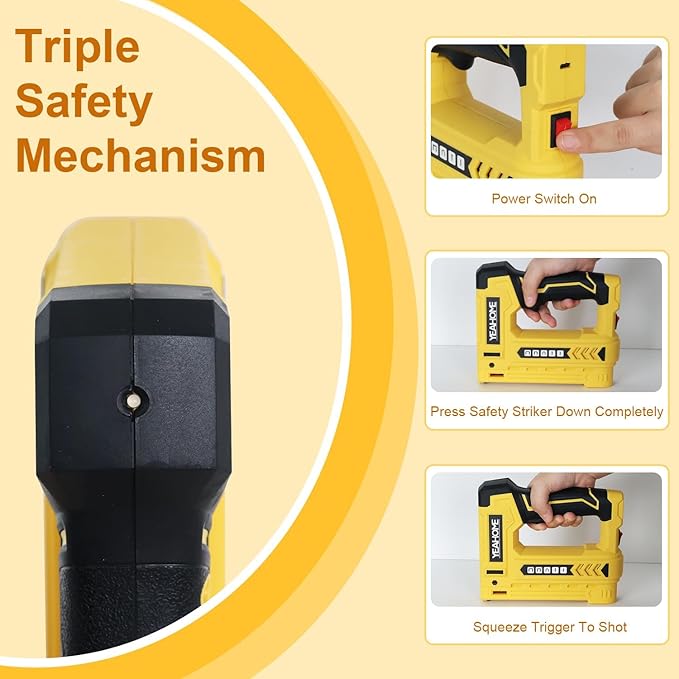 YEAHOME Electric Staple Gun, 5 in 1 Cordless Staple Gun for Upholstery with 1200 5/16" Staples, 600 1/2" U-Shape Staples, 600 19/32” pin Nails, 60019/32” Nails and 1 USB Charger Cable