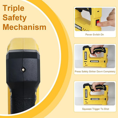 YEAHOME Electric Staple Gun, 5 in 1 Cordless Staple Gun for Upholstery with 1200 5/16" Staples, 600 1/2" U-Shape Staples, 600 19/32” pin Nails, 60019/32” Nails and 1 USB Charger Cable
