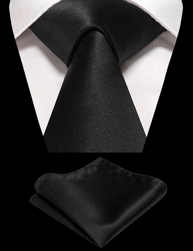 RBOCOTT Solid Color Tie and Pocket Square Hankerchief with Lapel Pin Set for Men