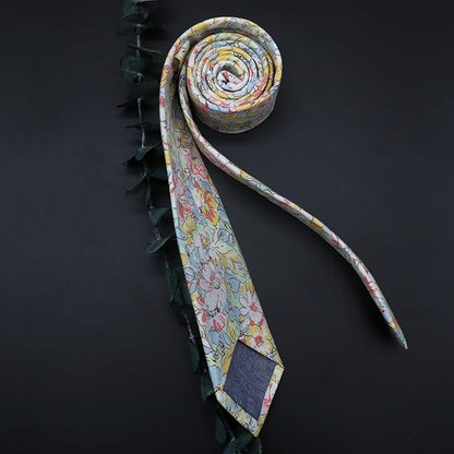 Cotton Floral Ties for Men 2.76" Men's Skinny Tie Linen Flower Printed Neck Tie for Wedding Dating Party