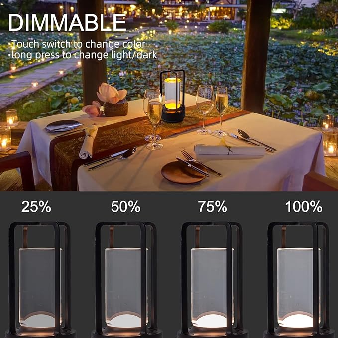 Rechargeable Cordless LED Table Lamp - Waterproof Portable Touch Dimmable Desk Light for Outdoor, Camping, Patio, Bedroom, Living Room - Night Light with Long Battery Life (Black)