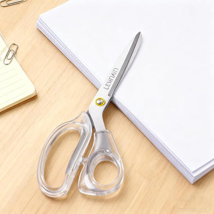 9 Inch All Purpose Scissors for Adults - Ins Style Clear Resin Handle, 2Cr13 Stainless Steel Sharp Blade - Ideal for Fabric Crafts