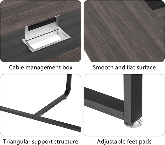 8FT Conference Table,Conference Room Table with Grommet,Stable Structure,Adjustable Foot Pads,Large Seminar Table for Office Meeting 94.4 L x 47.2 W x30.7 H (Gray)