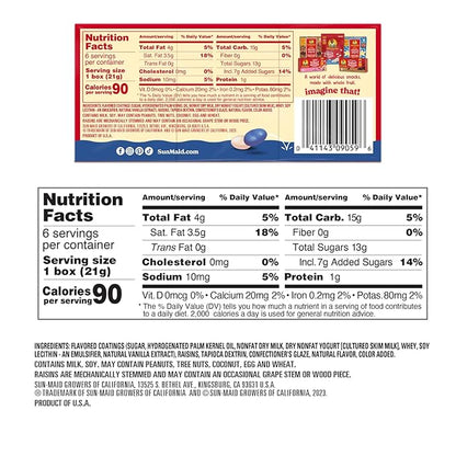 Sun-Maid Blueberry & Vanilla Yogurt Coated Raisins - (6 Pack) 0.75 oz Snack-Size Box - Yogurt Covered Dried Fruit for Lunches and Back to School Snacks